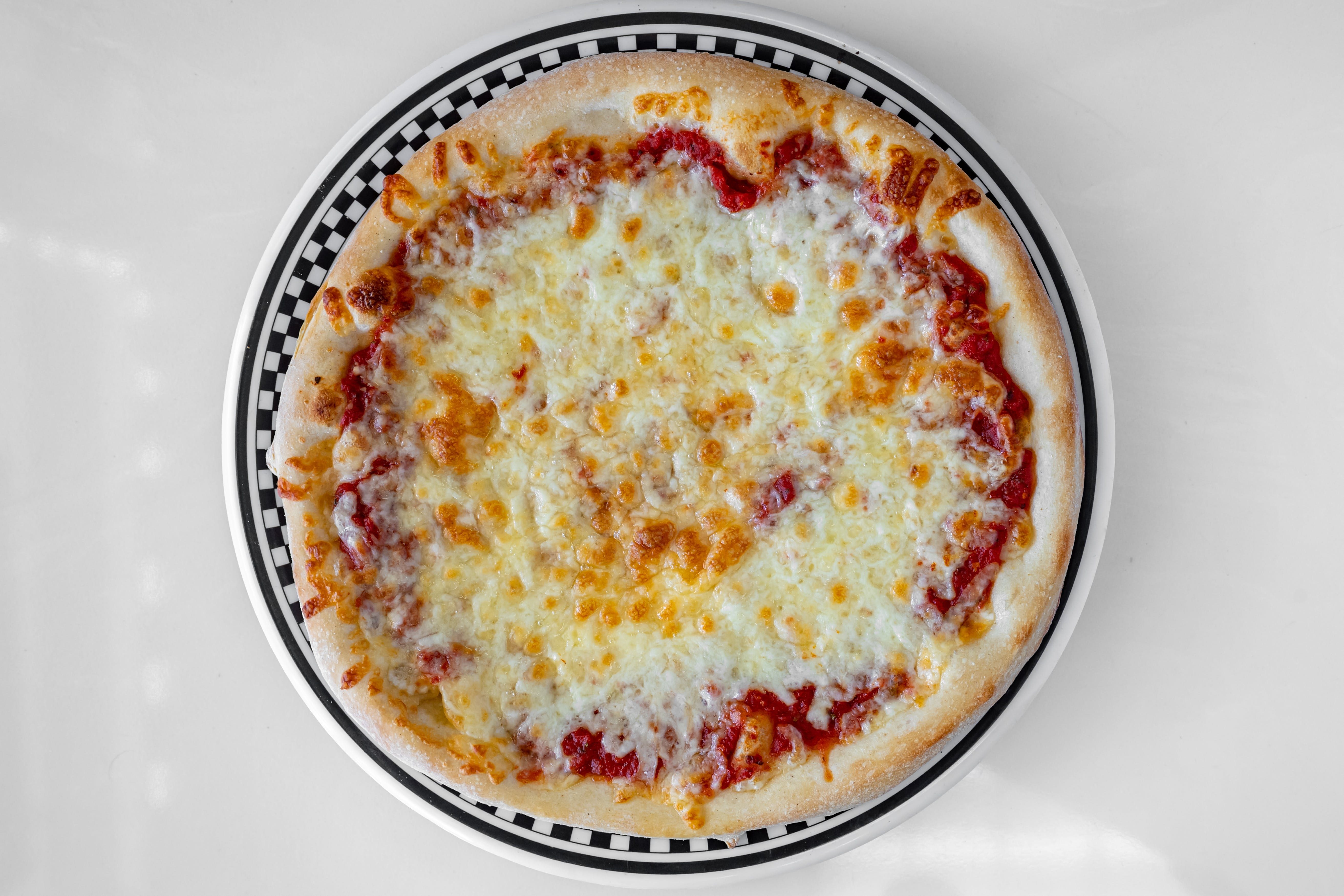 Plain Regular Cheese Pizza.